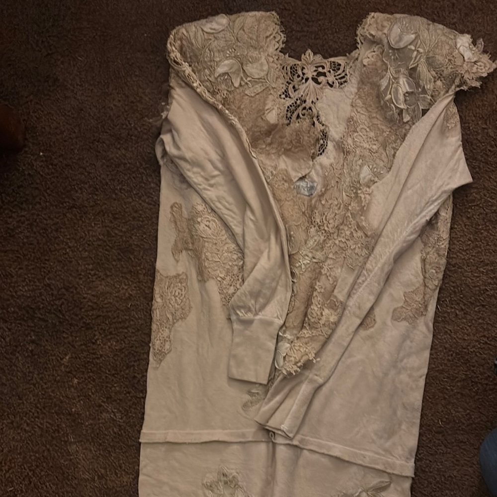 Elegant Lace Embellished Cream Top